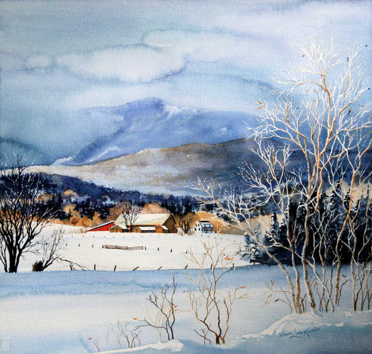Stowe Valley Winter Farm Painting
