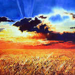painting of wheat field stormy sky sunset