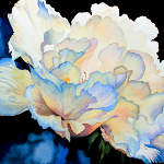 watercolor painting of peony with dew drops