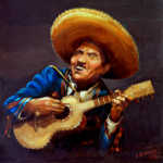oil painting of a Mexican guitar player