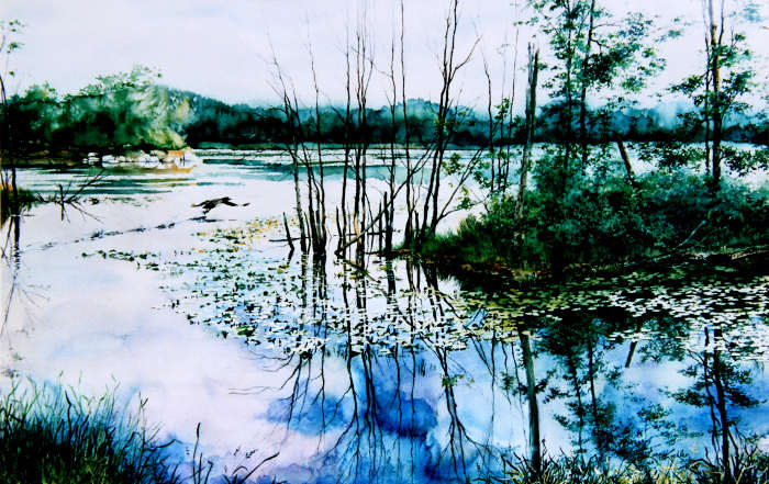 summer pond landscape painting