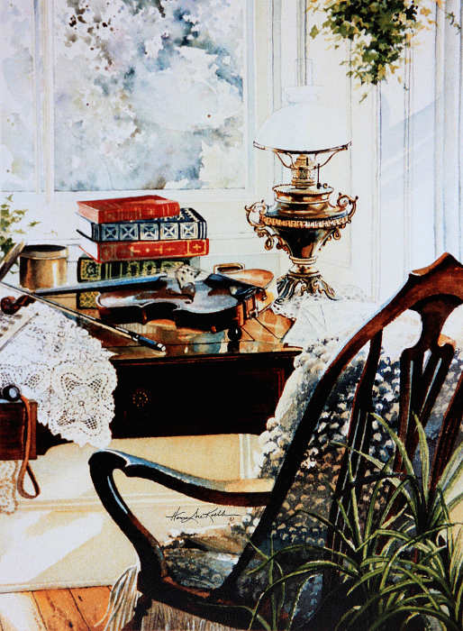 still life painting of violin