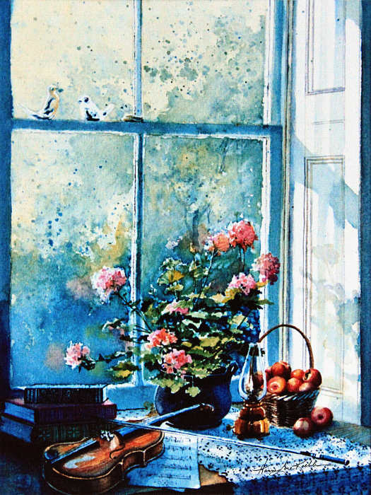 still life painting of music instruments