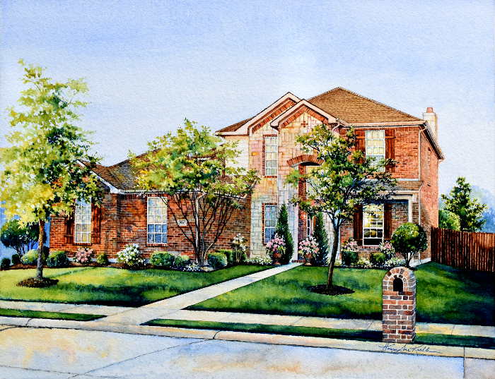 Texas house portrait watercolor