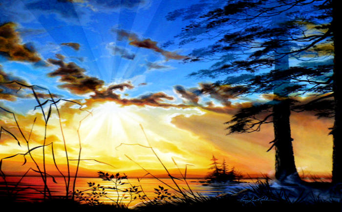 sunset landscape wall mural