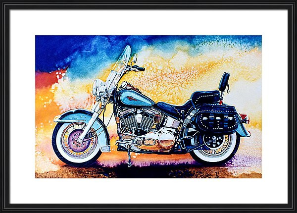 Harley Hog II painting of White Harley-Davidson Motorcycle