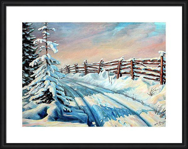 Winter Farm Lane Snow Tracks Painting