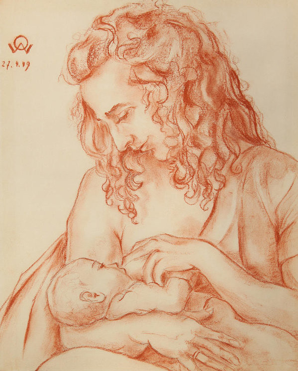 painting of mother nursing infant