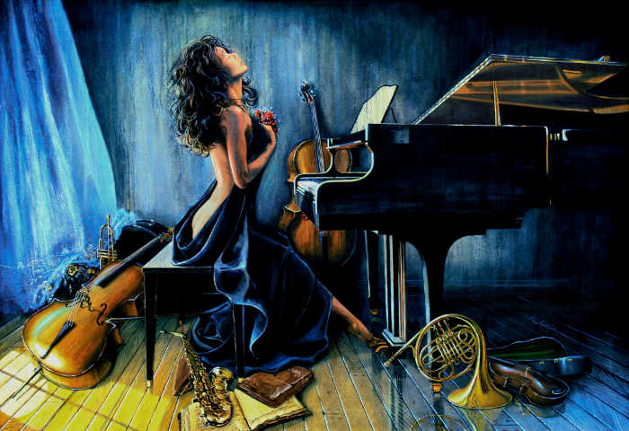 nude woman at piano painting