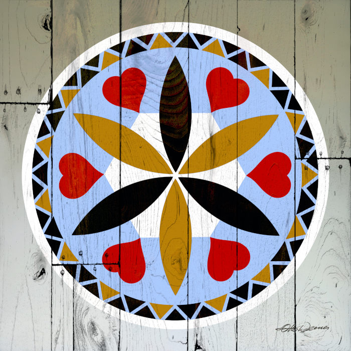 Pennsylvania Dutch Barnwood Rosette Heart Hex Design