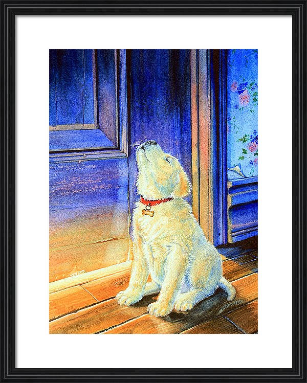 painting of a howling puppy