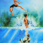 synchronized swimming painting by sports artist Hanne Lore Koehler