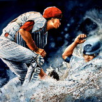 action baseball painting by sports artist