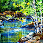 forest stream painting in spring