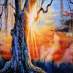 weeping willow sunrise painting