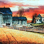 painted autumn farm landscape scene