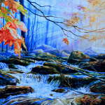 creek waterfall in woods painting