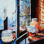 still life painting of mason jar preserves
