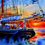 painting of the Bluenose at sunrise