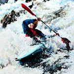 painting of whitewater kayaking