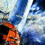 painting of sailboat in rough seas