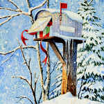 Country Mailbox With Christmas Gift, Ribbons And Mitten