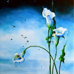 painting of calla lilies in water with reflection