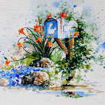 watercolor mailbox roadside garden