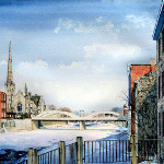 winter painting of Grand River in Cambridge