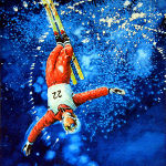 aerial skier painting, ski jumping