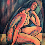 contemplating female nude painting