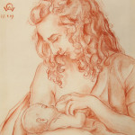 mother nursing newborn baby painting