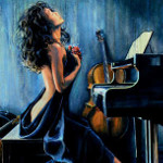 oil painting of nude woman at piano