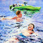 painting of children swimming