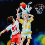 children playing basketball painting