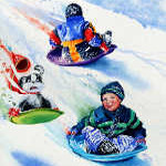 painting of children sledding in snow