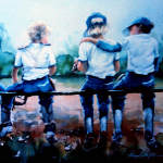 painting of children playing baseball