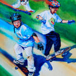 painting of boys on skateboards