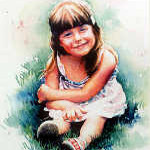 watercolor portrait of young girl in the grass