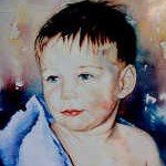 painting of child in bath towel