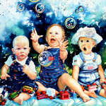 painting of babies watching soap bubbles