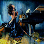 oil portrait painting at piano