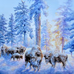 Bison In Winter Woods