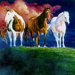 3 Western Horses On A Hill Painting