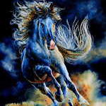 painting of horse running in darkness